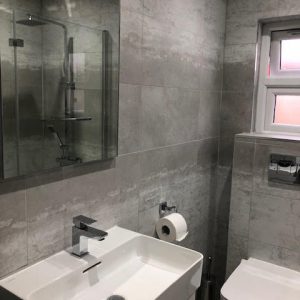 Matt grey bathroom tiles