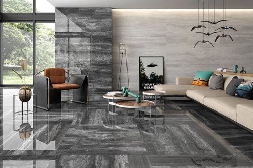 Eyre Marengo Porcelain Tile on the walls and floors of a lounge