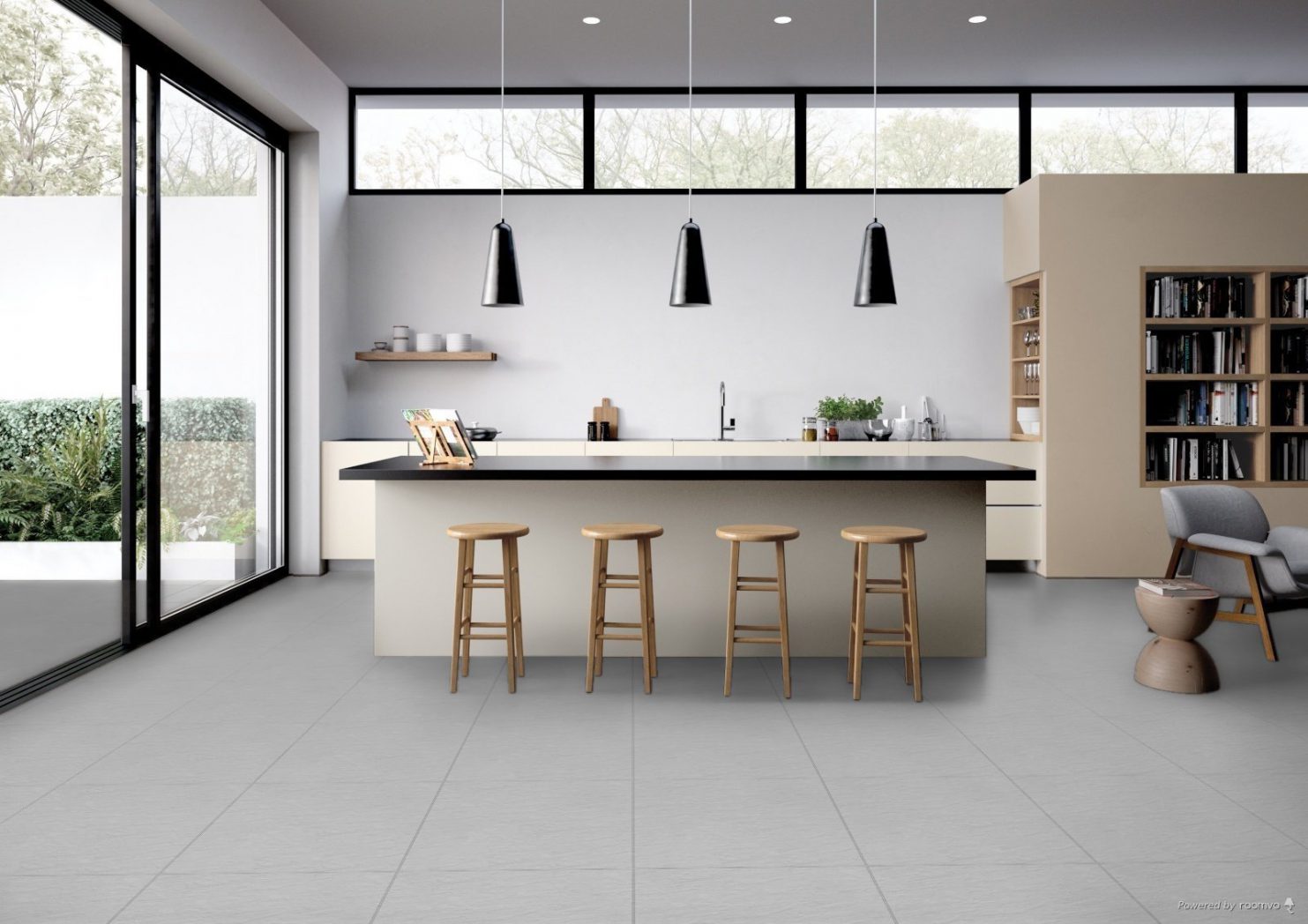 summer light grey tile on kitchen floor