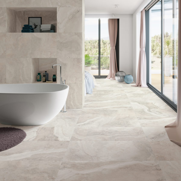 Travertino Beige TIle on the wall and floor