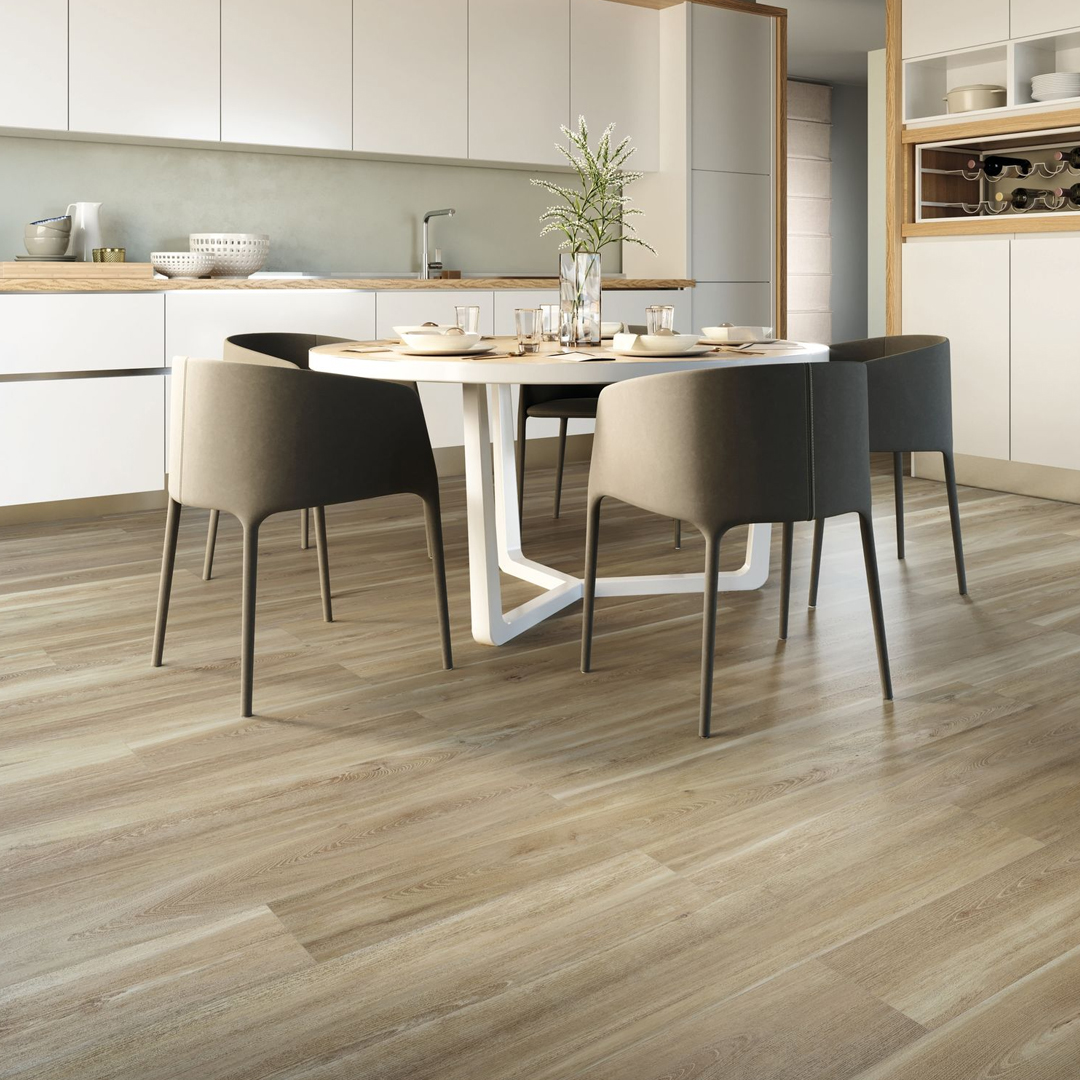 Wood-effect kitchen floor tiles