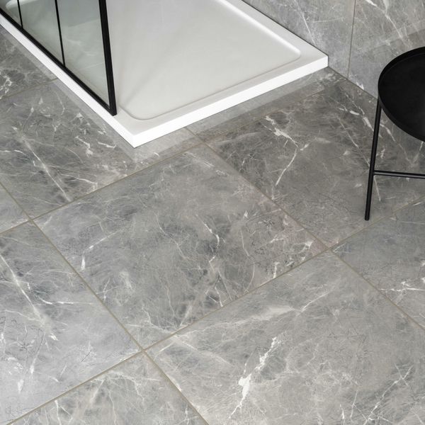 Makrana Breccia Grey Polished Marble Effect Tile 60x60cm